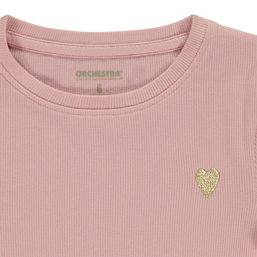T-shirt lange mouwen ribbel borduurwerk gouden hart voor meisjes 