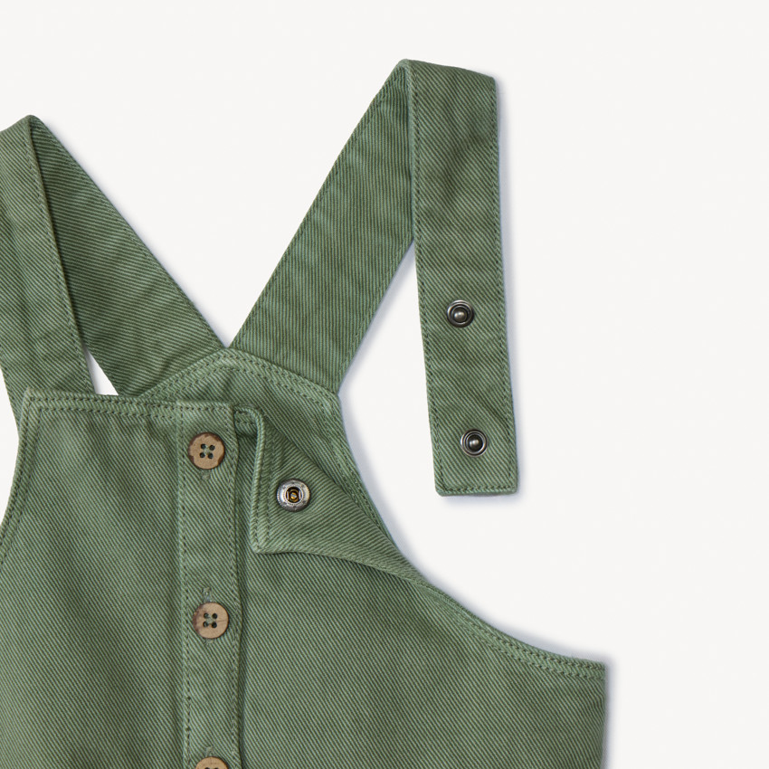 Robe salopette uni en denim kaki à poches pour bébé fille 