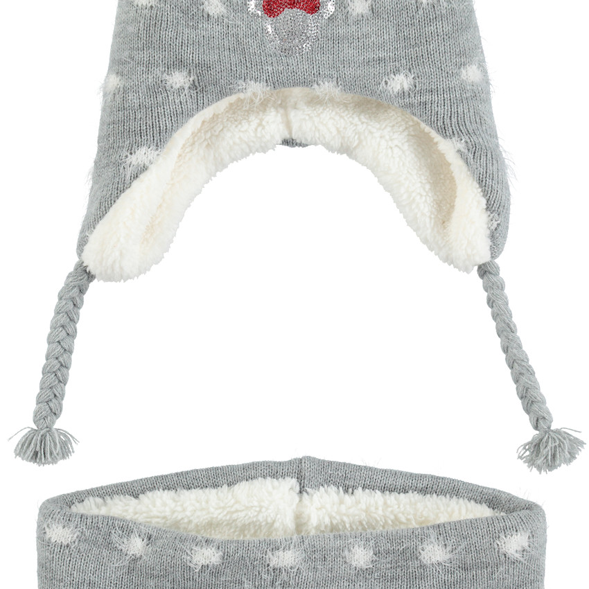 Ensemble van muts en sjaal met voering van sherpastof en motief van Disney Minnie 