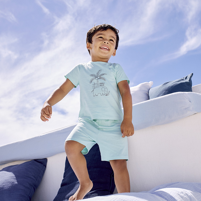 Set pyjama kort print olifant voor baby jongen 