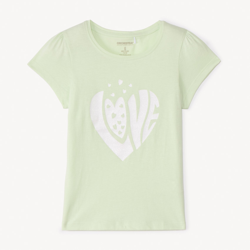 T-shirt manches courtes à print pailleté fille 