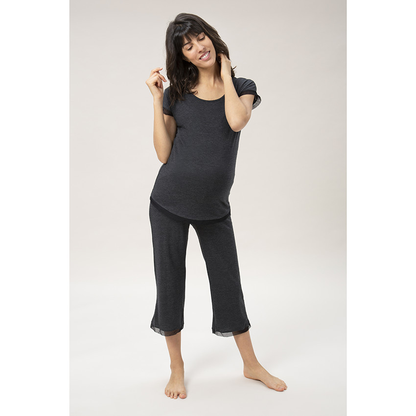 Pantacourt en maille chinée à finitions en tulle 