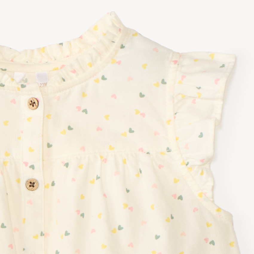 Chemisier à manches volantées imprimé cœurs pour bébé fille 