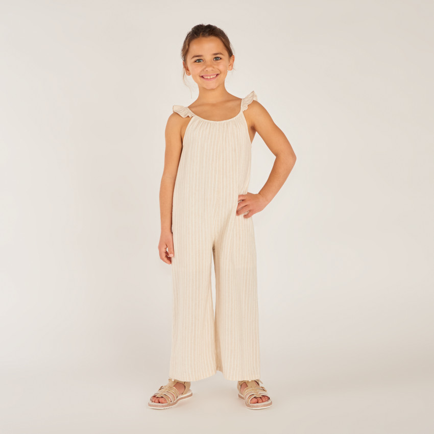 Lange jumper met schouderbanden in gestreepte stof voor meisjes 