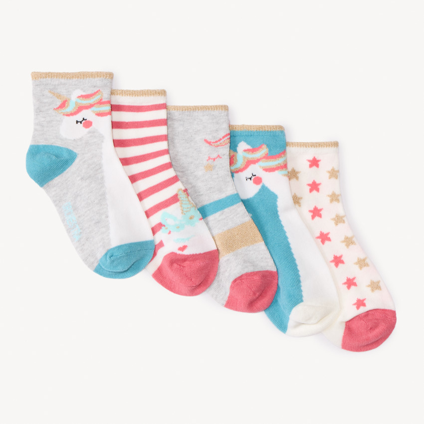 Set van 5 paren van fantasie sokken met eenhoorns voor meisjes 