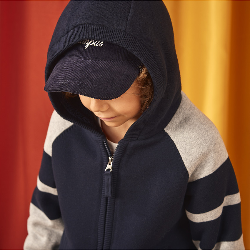 Gilet tricot à capuche doublé sherpa pour garçon 