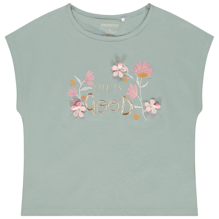 T-shirt manches courtes avec broderies effet 3D pour fille  