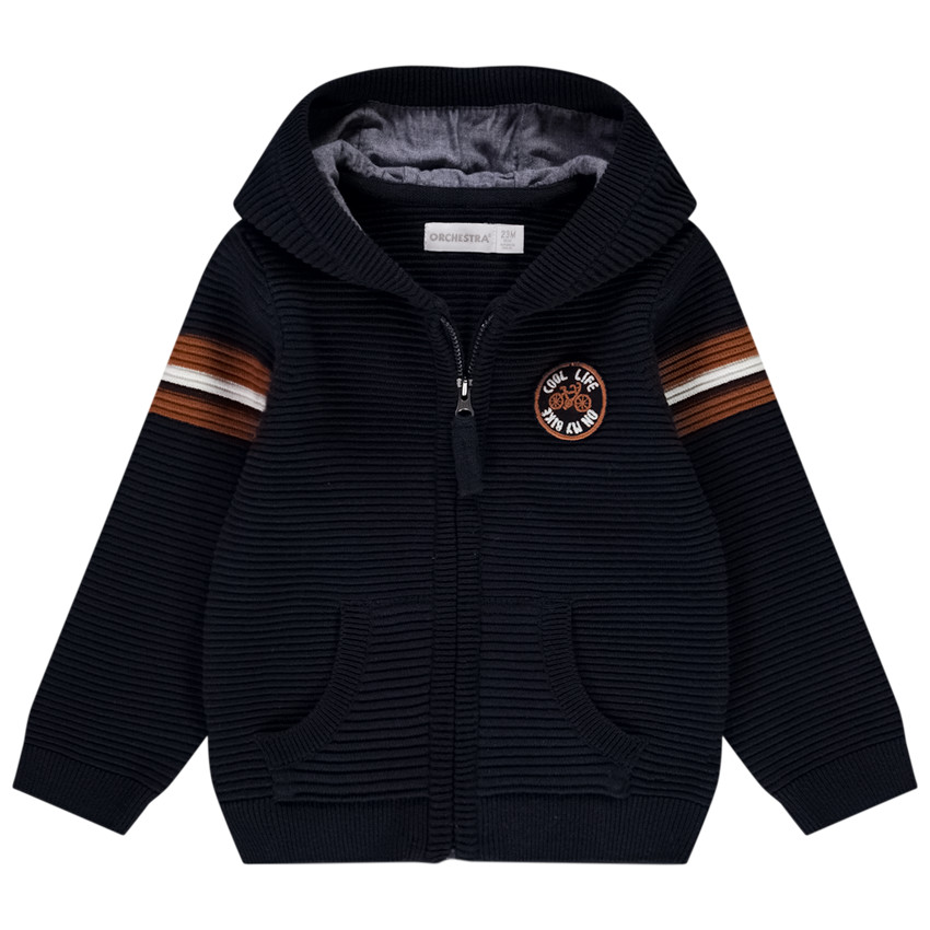 Vest met kap in gebreide fantasie voor baby jongen 