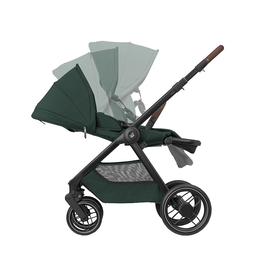 Oxford compacte kinderwagen twillic green met bruin kunstleder, all-terrain, omkeerbare zit, Maxi-Cosi 