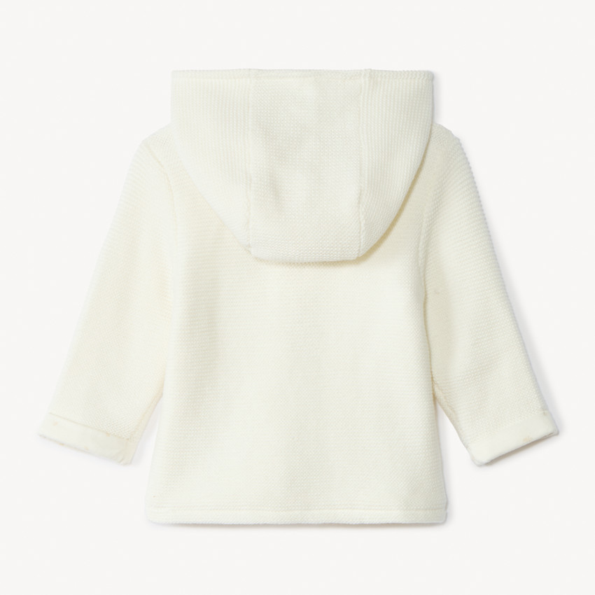 Gebreide jas met kap in effen ecru voor baby 