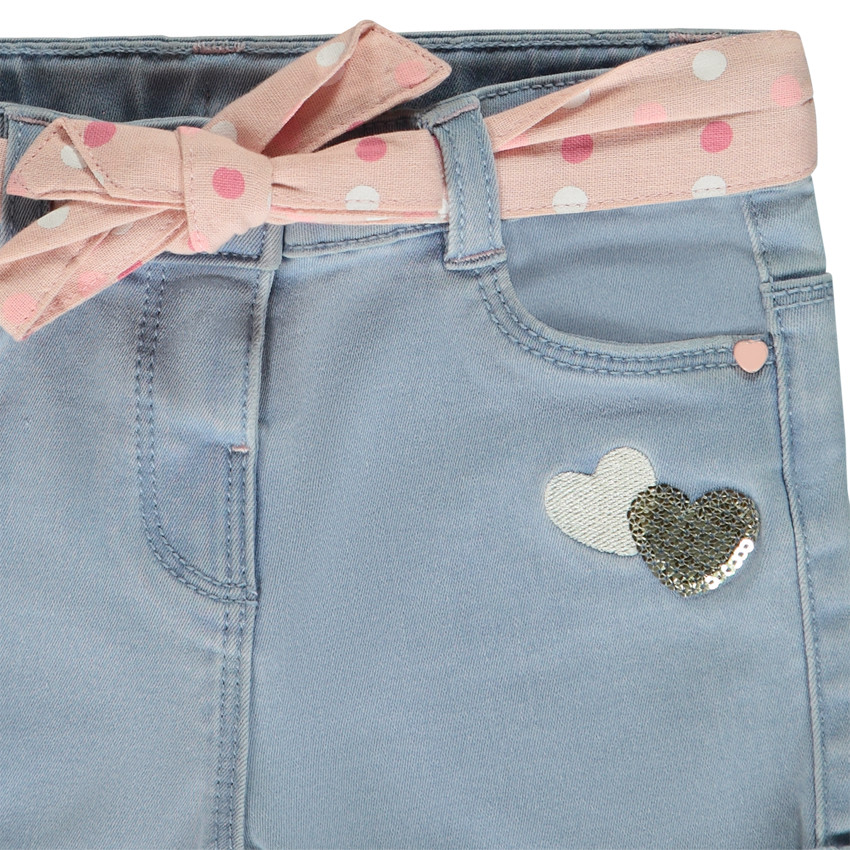 Short en jean avec ceinture à nouer et sequins pour bébé fille 