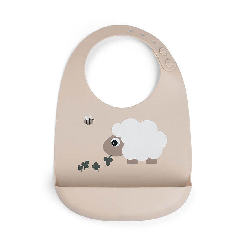 Bavoir en silicone avec poche Sheepy sable 