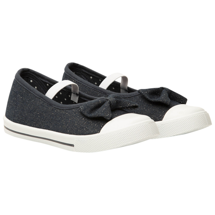 Babies en toile et lurex avec nœud et lanière élastiquée pour fille 