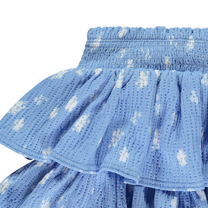 Korte rok in mesh fochette geperforeerd bedrukt met volantjes voor meisjes 