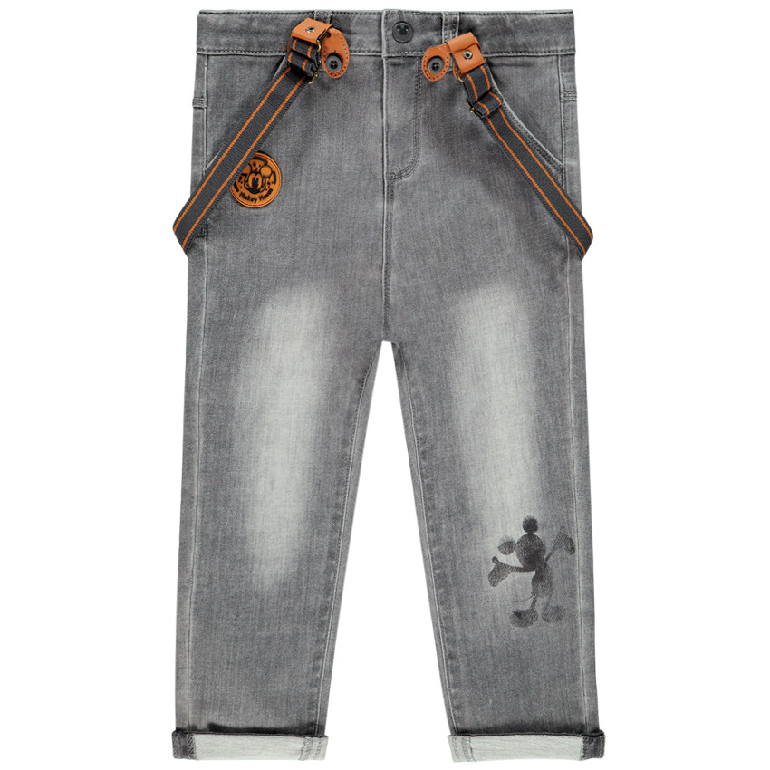 Jean à bretelles amovibles et motifs Mickey Disney pour bébé garçon 