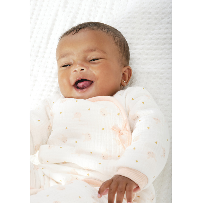 Combinaison longue en double gaze de coton imprimé lapins pour bébé fille 