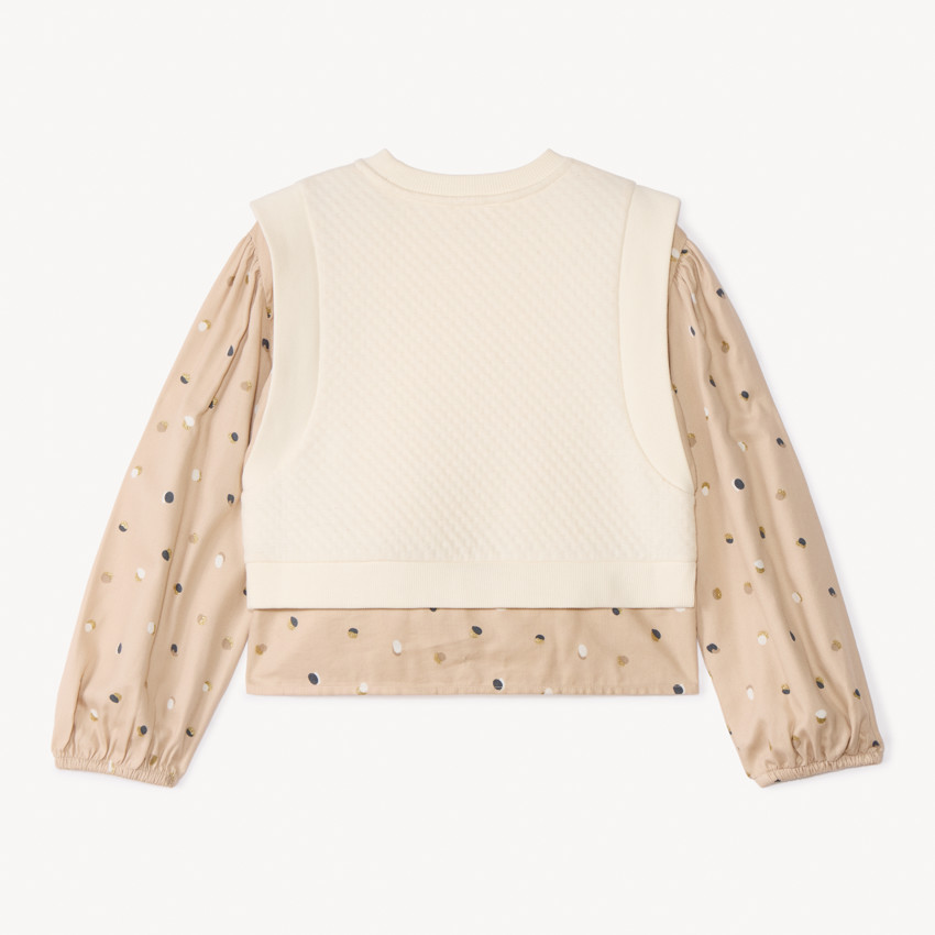 Langarmige blouse met stippen, 2-in-1 effect voor meisjes 