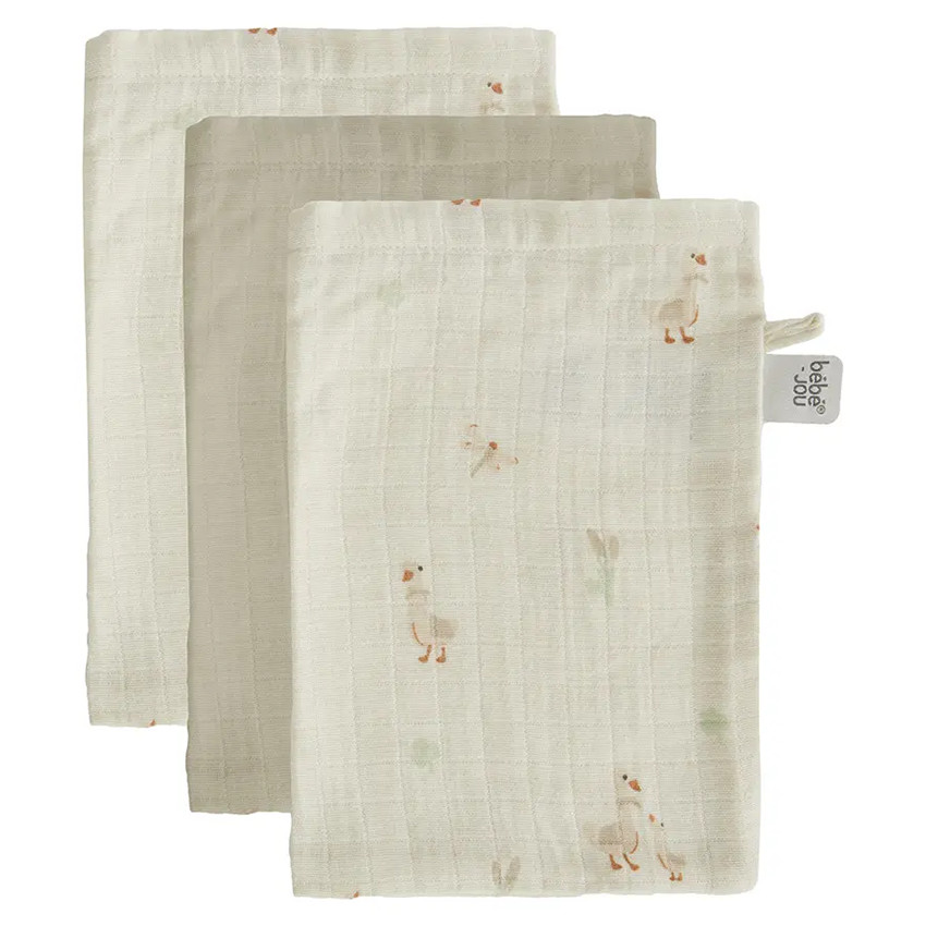 Lot de 3 gants de toilette tetra Dear Goose Ecru 