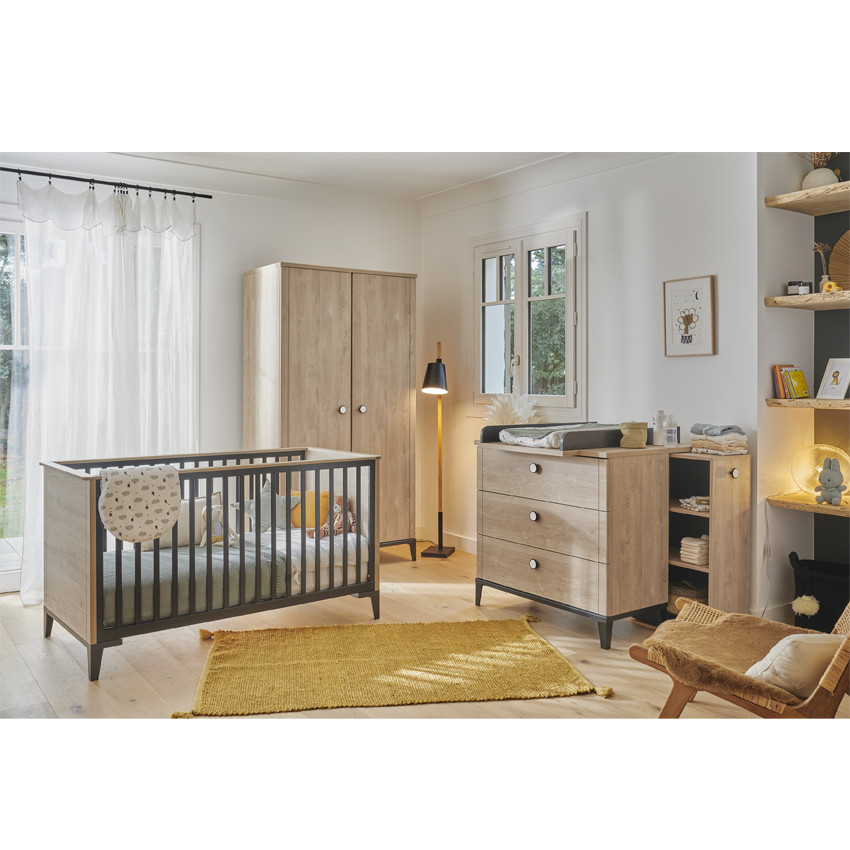 Armoire 2 portes Marcel Chêne & noir 