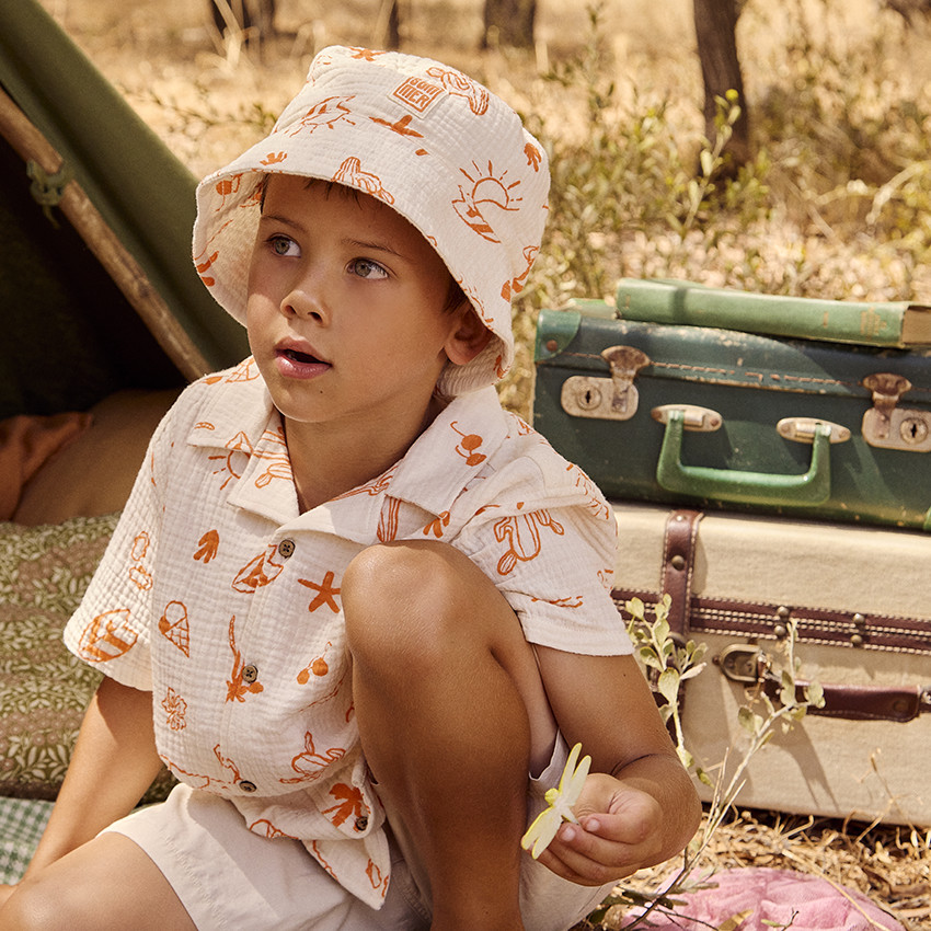 Chemise manches courtes en tetra imprimé vacances pour garçon 