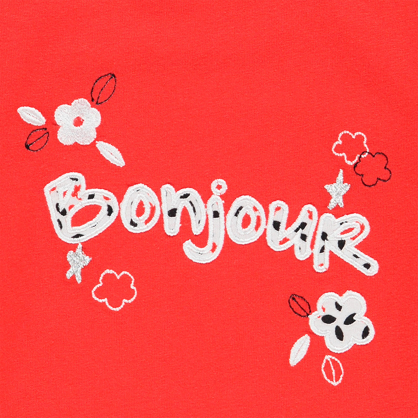 T-shirt manches longues rouge brodé pour enfant fille  