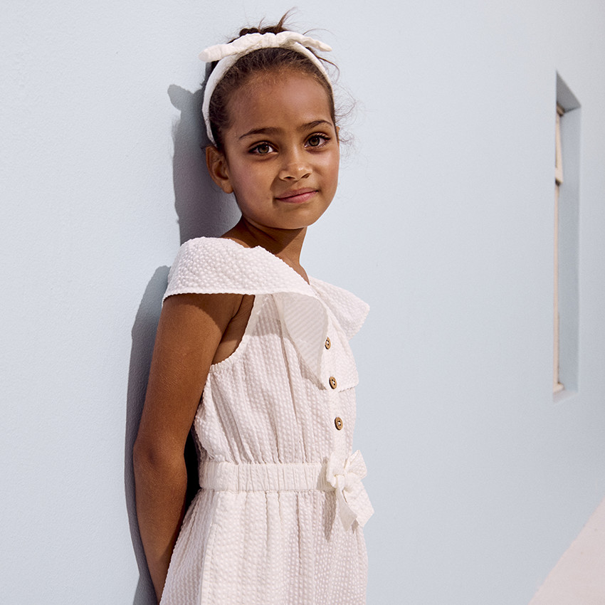 Combinaison longue en seersucker avec volant pour fille 