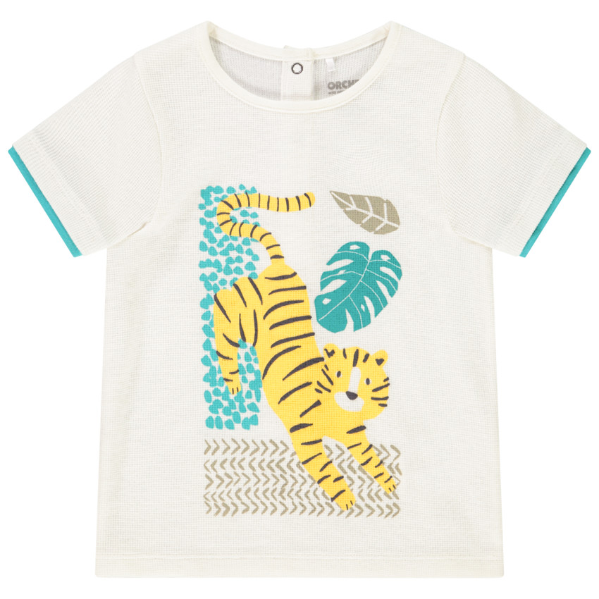 T-shirt manches courtes effet gaufré print jungle pour bébé garçon 