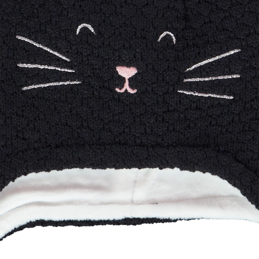 Bonnet en tricot avec doublure en sherpa broderies chat et noeud fantaisie pour bébé fille 