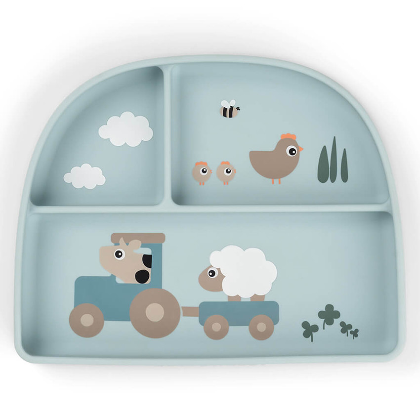 Assiette avec ventouse et compartiments Tiny Farm Bleu 