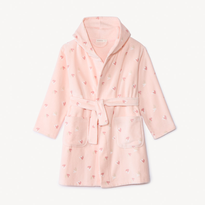Peignoir de bain en éponge imprimé cœurs pour fille 