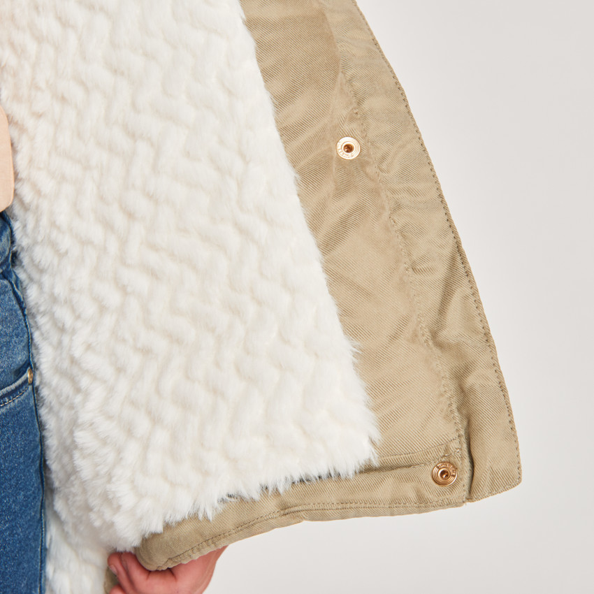 Waterafstotende parka met kap en afneembare nepbont voor meisjes 