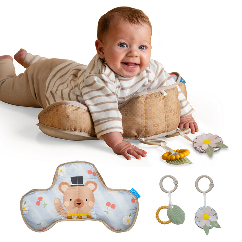 Coussin ventral Tummy Time Bear + Hochet & anneau de dentition 