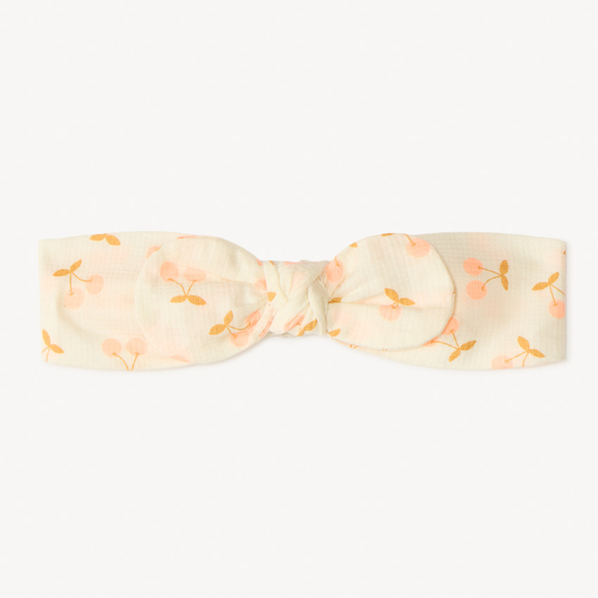 Bandeau en voile imprimé cerises pour bébé fille  