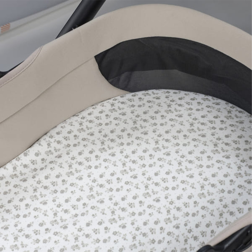 Lot de 2 draps housses nacelle Little Bloom Fleurs Gris  