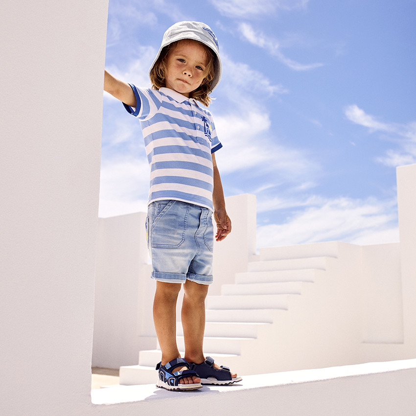 Poloshirt met korte mouwen, gestreept, arty print voor babyjongen 