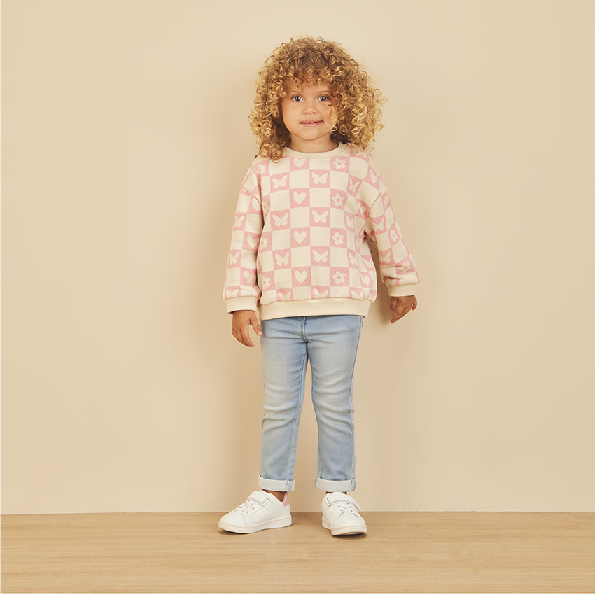Oversize sweatshirt in fleece met damier print voor baby meisjes 