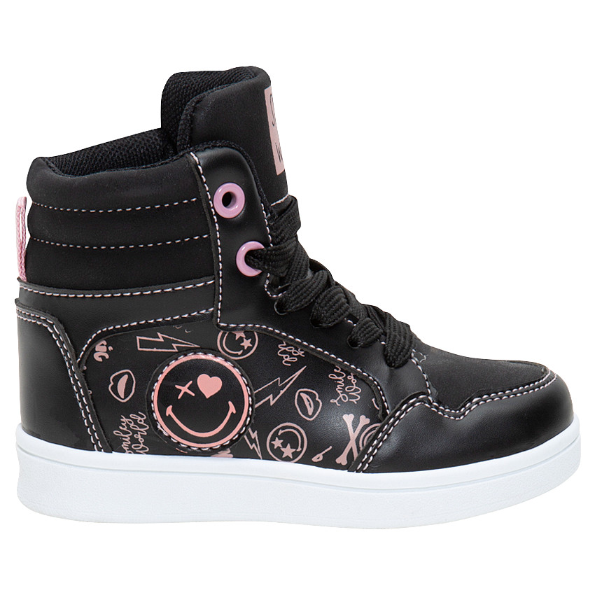 Baskets montantes effet cuir avec imprimés et badge Smiley Baby  