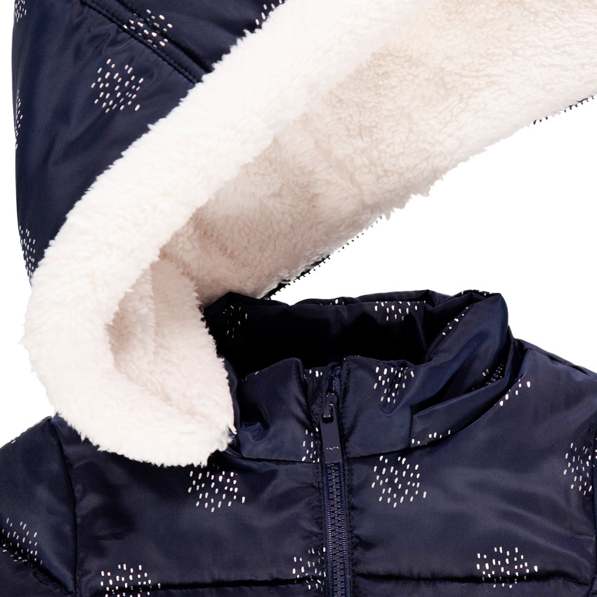 Donsjas met sherpa voering en folieprint voor meisjes 