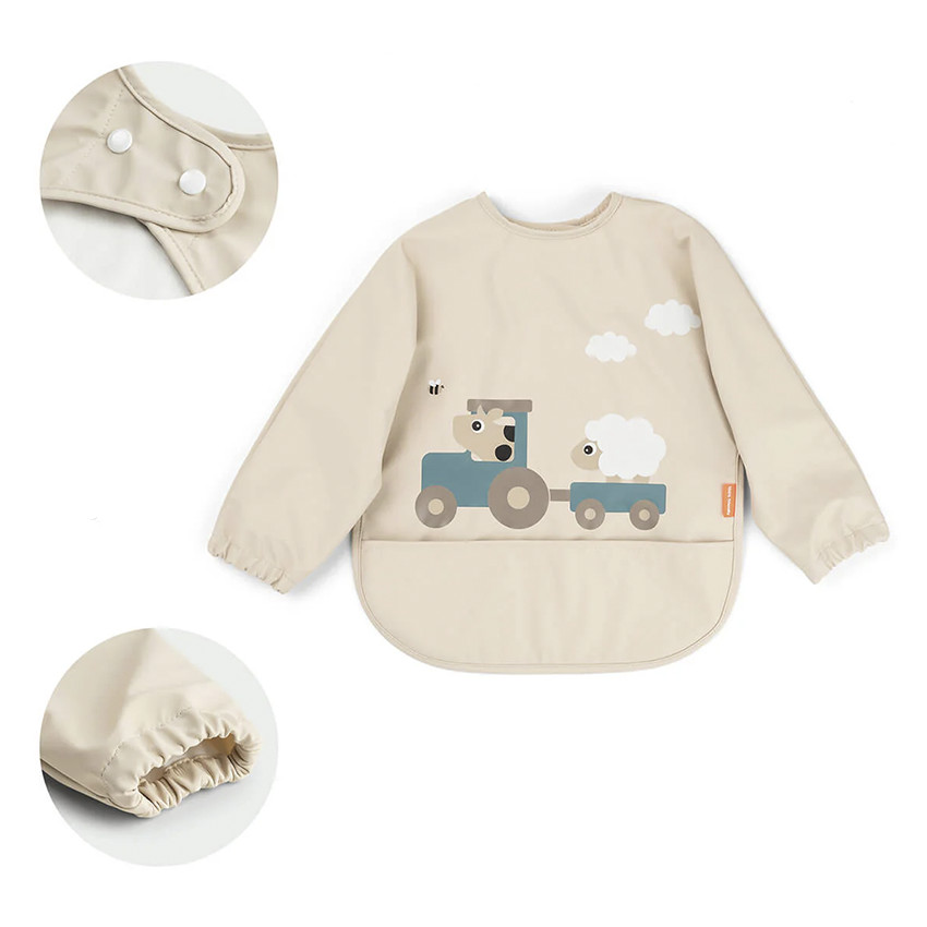 Bavoir imperméable à manches avec poche Tiny Farm Sable 