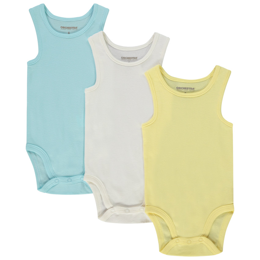 Lot de 3 bodies sans manches unis pour bébé garçon 