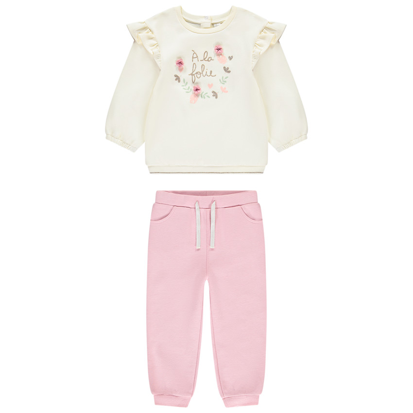 Ensemble sweatshirt fantasie met ruches + jogging voor baby meisje 