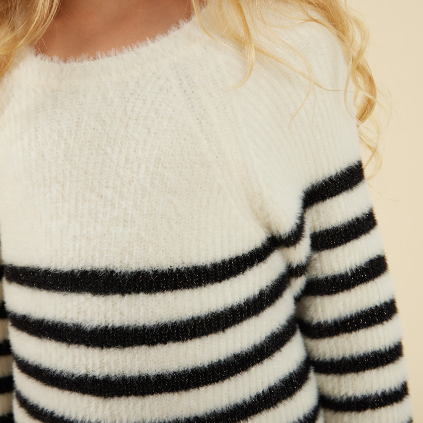 Robe effet fourrure en tricot côtelé et rayé pour fille 