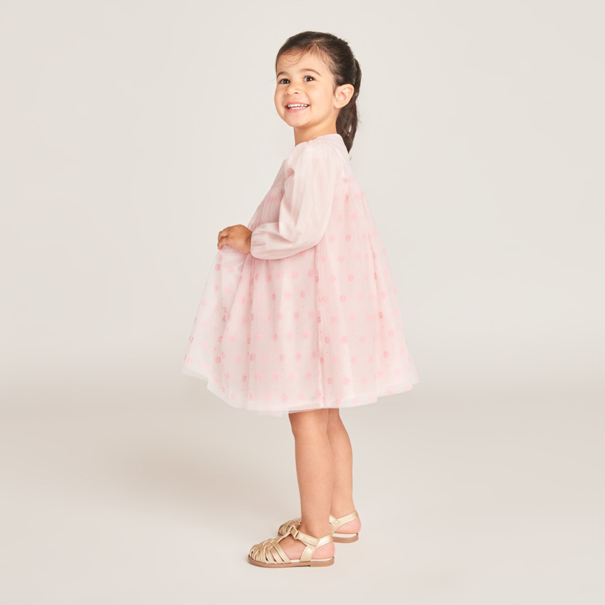 Robe de cérémonie bi-matière imprimé fleurs pour bébé fille 