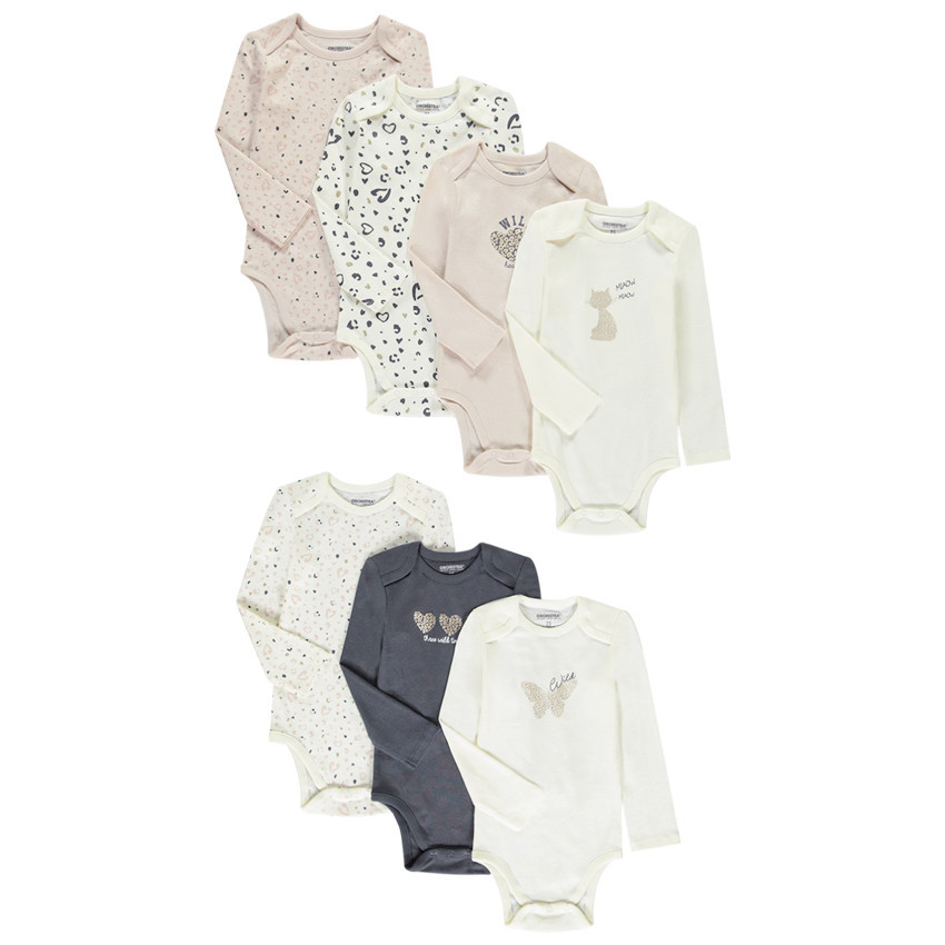 Set van 7 bodies met lange mouwen voor meisjes met verschillende openingen volgens de leeftijd 